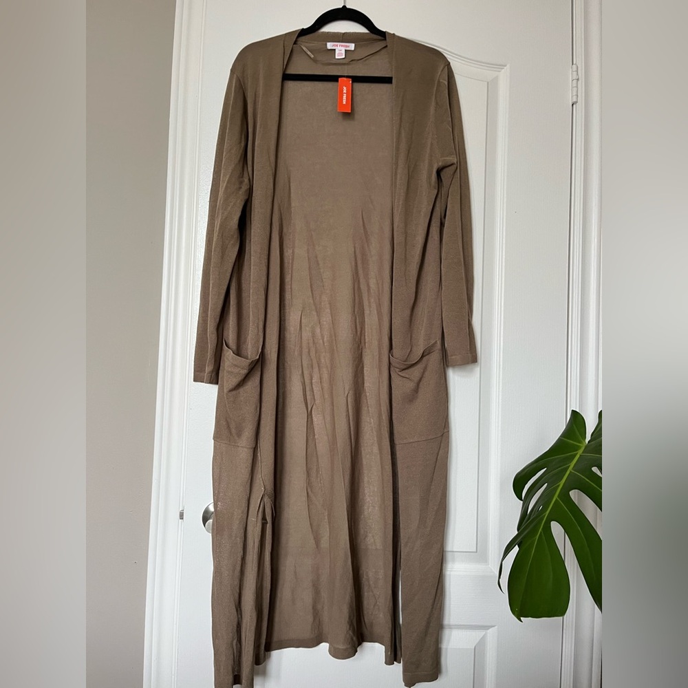 Joe Fresh Large Long Tan Duster Cardigan Shrug